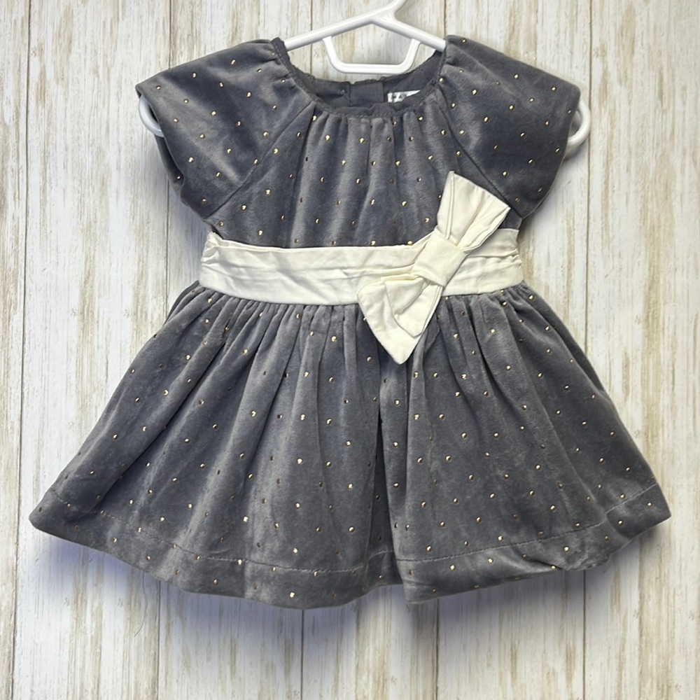 Max Studio Baby Grey Dress with Metallic Gold Dots Size 3-6m